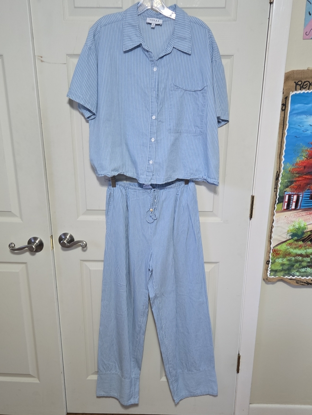 Gilli Light Blue Striped Wide-Leg Jumpsuit Set